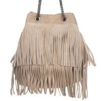 VERA PELLE torebka zamszowa listonoszka z frędzlami V569 beżowa