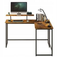 Biurko komputerowe narożne z regałem rustykalny industrialne z półką loft