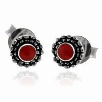 OKSYDOWANE SREBRNE KOLCZYKI WKRĘTKI ORIENTALNY WZÓR CZERWONA MASA JUBILERSK