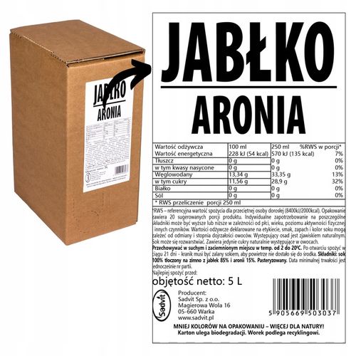 Sok jabłko aronia tłoczony z aronii z jabłkiem100% 5L naturalny dla na Arena.pl