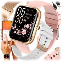 SMARTWATCH DAMSKI ZEGAREK ZŁOTY ROZMOWY SPORT PULS POLSKIE MENU + 3 PASKI