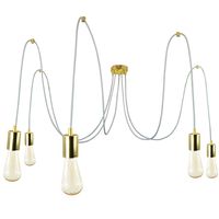 Lampa Wisząca Pająk 5 Złoty Mosiądz Z Przewodem Jasno Szarym E27