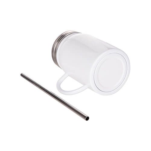 Kubek Mason Jar 500 ml ze słomką i rączką do sublimacji - biały na Arena.pl