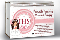 kasetka duża dzielona na 6 części 15 x 22,5 cm komunia św różowa
