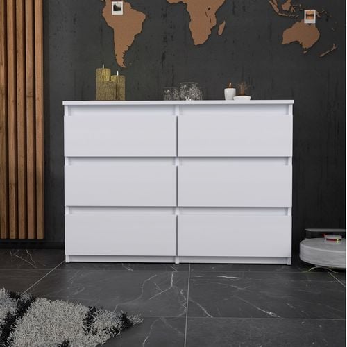 KOMODA BIAŁA z 6 SZUFLADAMI 100 CM POJEMNA NOWOCZESNA SZAFKA DO SALONU na Arena.pl