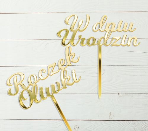 Złota dekoracja na tort topper Ślub Urodziny Chrzest Komunia imię napis na Arena.pl