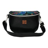 Torebka-Nerka Czarna Połysk z Motywem Pawich Piór – 3w1 Handmade