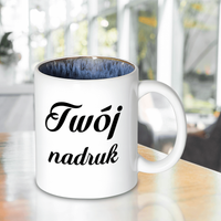 Biały kubek ciemnoniebieskie wnętrze 330 ml z Twoim nadrukiem