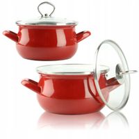 GARNEK TRADYCYJNY EMALIOWANY 1,9 L CZERWONY ZESTAW Z POKRYWĄ GAZ INDUKCJA