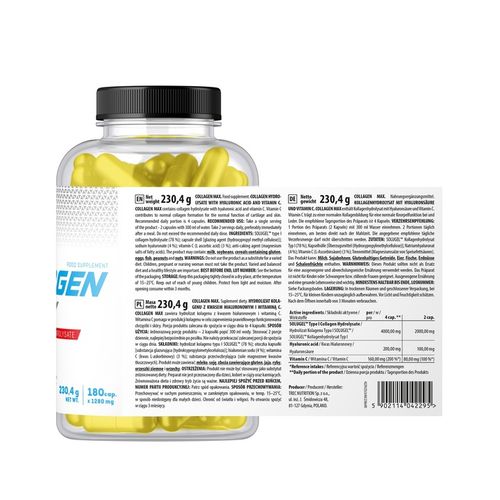 KOLAGEN W KAPSUŁKACH Trec Collagen Max 180 kaps KWAS HIALURONOWY WITAMINA C na Arena.pl