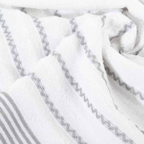 Ręcznik z ozdobną bordiurą w pasy 70X140 CM BIAŁY na Arena.pl