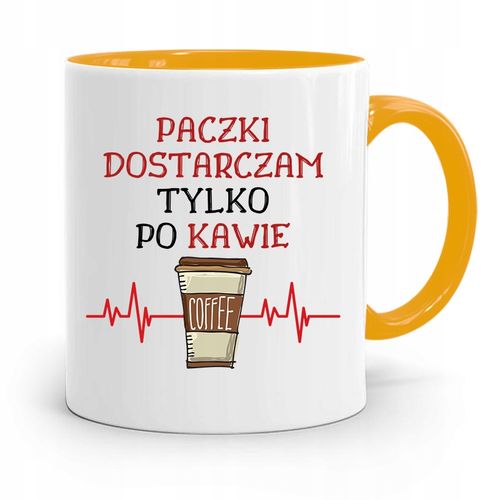Kubek Żółty Dla Kuriera Tylko Po Kawie Prezent Z Nadrukiem Ze Zdjęciem na Arena.pl