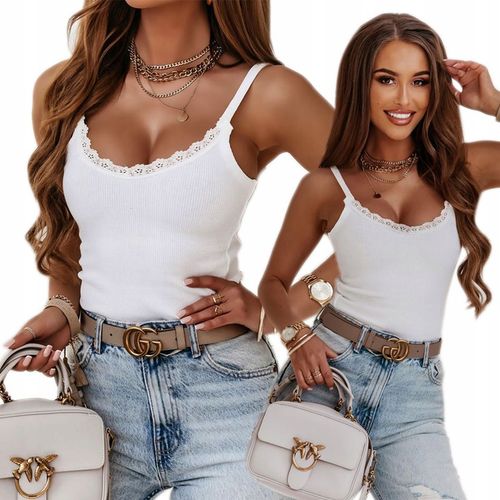 Bluzka damska z koronką prążkowana na ramiączkach modna koszulka S/M na Arena.pl