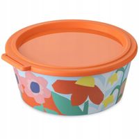 MISKA Z POKRYWKĄ 1,3 L PLASTIKOWA W KWIATY POMARAŃCZOWA 19,6 x 18,8 CM