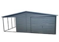 Garaż blaszany 5x6 + wiata antracyt brama + drzwi + 2x okno GP91