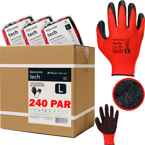 Rękawice Robocze MERCATOR Tech Red+Black Latex - L - 240 Par na Arena.pl