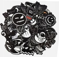 BLACK MIX CZARNE NAKLEJKI WODOODPORNE MIX WLEPY NA LAPTOP BIDON KASK 50szt