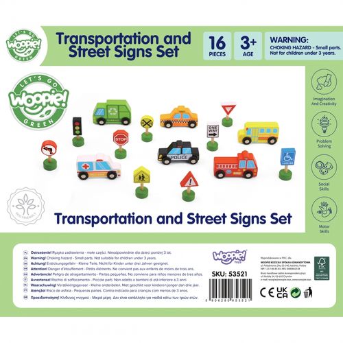 WOOPIE GREEN Zestaw Drewnianych Pojazdow i Znak na Arena.pl
