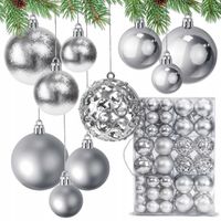 SREBRNE BOMBKI NA CHOINKĘ Zestaw 100 szt. MIX Bombki Choinkowe Świąteczne