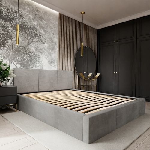 ŁÓŻKO TAPICEROWANE DO SYPIALNI 140x200 ŁÓŻKO PODWÓJNE Z POJEMNIKIEM SZARE na Arena.pl