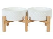 Stylowe miski ceramiczne dla psa na stojaku Zolux Keramo Duo białe 2x700ml
