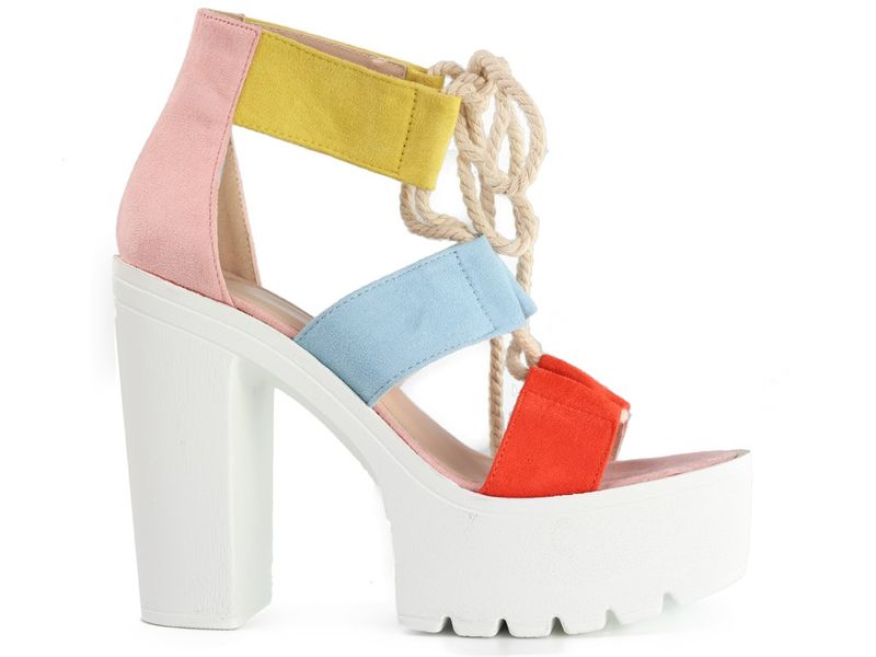 Kolorowe sandały na słupku i platformie białej 38 zdjęcie 2