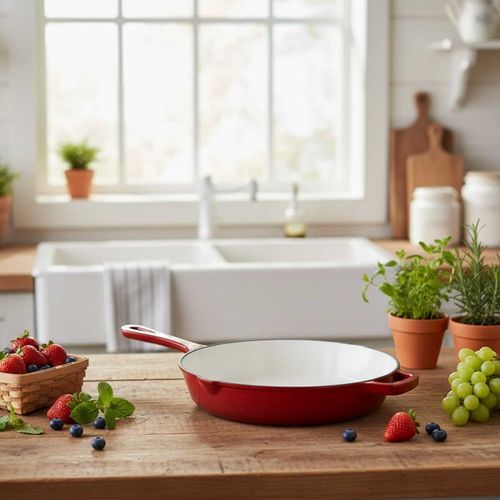 emaliowana patelnia żeliwna 26cm hage czerwona na Arena.pl