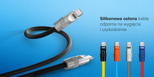 Kabel Newell USB-C - USB-C 100 W, 1,5 m, silikonowy,niebiesko-pomarańczowy na Arena.pl