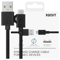 xqisit kabel charge & sync usb a -usb c3.0m czarny/black 31298