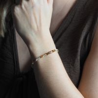 Bransoletka mix - Turmalin brązowy, cytryn, kamień słoneczny i srebro złocone