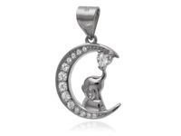 ELEGANCKI RODOWANY SREBRNY WISIOREK KSIĘŻYC SŁONIK SZCZĘŚCIA BIAŁE CYRKONIE