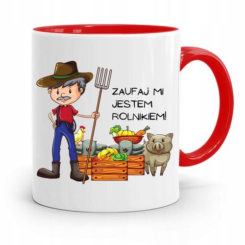 Dla Rolnika Kubek Czerwony Zaufaj Mi! Prezent Z Nadrukiem Ze Zdjęciem na Arena.pl