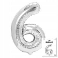 BALON FOLIOWY CYFRĄ CYFERKA 6 SREBRNA NA IMPREZE URODZINOWĄ 40cm