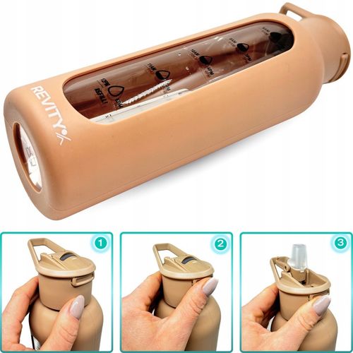 SZKLANA BUTELKA NA WODĘ BIDON SHAKER Z MIARKĄ I DZIUBKIEM SILIKONOWE ETUI na Arena.pl