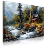 Obraz Do Salonu Górska Chata Góry Kwiaty Krajobraz Natura 100cm x 70cm