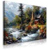 Obraz Do Salonu Górska Chata Góry Kwiaty Krajobraz Natura 100cm x 70cm