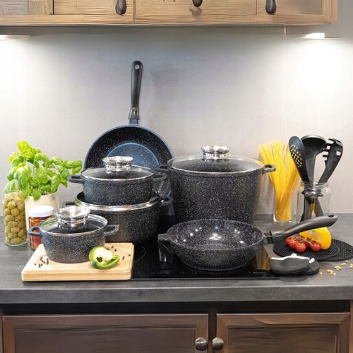 Zestaw garnków Edenberg GARNKÓW PATELNI AKCESORIÓW MARMUR aluminiowe 17 el na Arena.pl