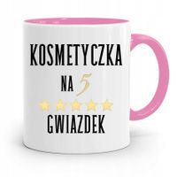 Kubek Różowy Dla Kosmetyczki Na Pięć Gwiazdek Z Nadrukiem Ze Zdjęciem