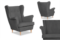 Fotel uszak skandynawski szary welur salonu wygodny siwy Ari Family Meble