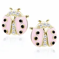 DELIKATNE POZŁACANE SREBRNE KOLCZYKI WKRĘTKI RÓŻOWE BIEDRONKI CYRKONIE