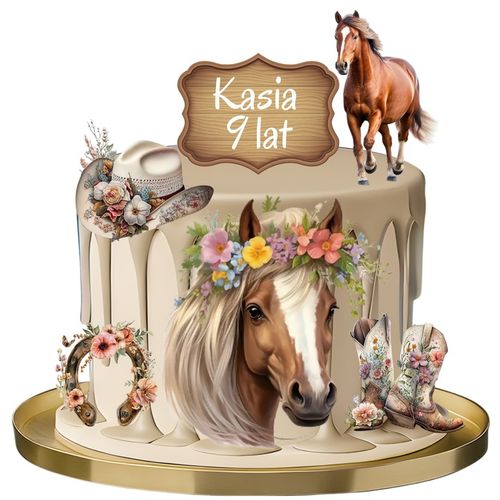 WYDRUK CUKROWY KOŃ KONIE NA TORT POSTACI DEKORACJA MASA 6el + GRATIS TEKST na Arena.pl