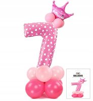 ZESTAW BALONÓW STOJĄCY RÓŻOWY Z CYFRĄ 7 NA PRZYJĘCIE URODZINOWE DEKORACJA