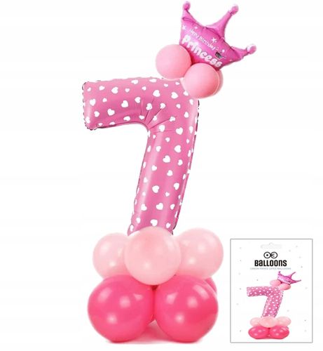 ZESTAW BALONÓW STOJĄCY RÓŻOWY Z CYFRĄ 7 NA PRZYJĘCIE URODZINOWE DEKORACJA na Arena.pl