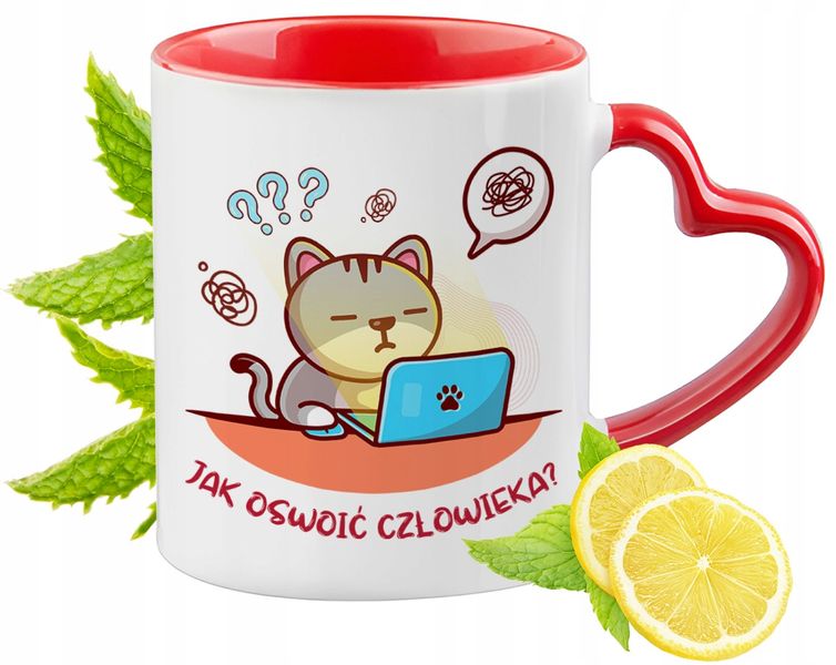 Kot Kotki Kubek Czerwony Z Uszkiem W Kształcie Serca Na Prezent zdjęcie 1