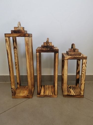 Zestaw 3 Lampionów 35 40 50 cm LAMPIONY DREWNIANE Baza pod stroik Dekor nr8 na Arena.pl