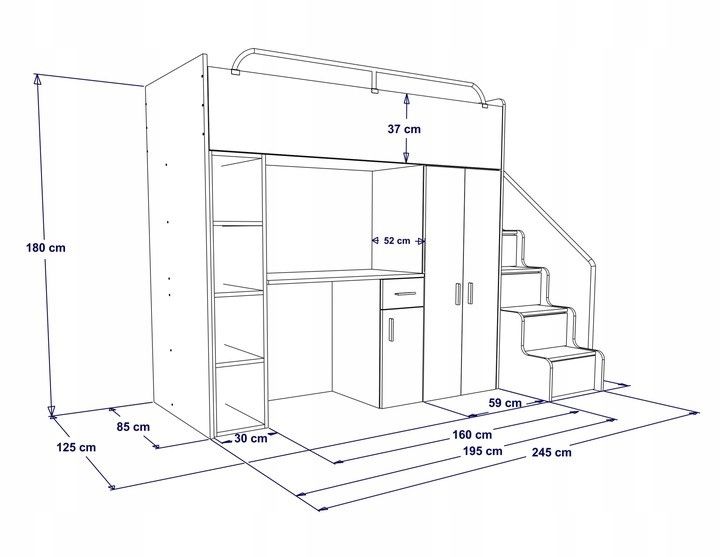 Łóżko piętrowe JSM4 80x190 z biurkiem pomarańcz + materac Cezar K1 zdjęcie 13