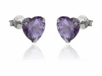 SREBRNE KOLCZYKI WKRĘTKI SERCA SERDUSZKA HEART FIOLETOWE CYRKONIE