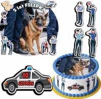 ZESTAW OPŁATEK NA TORT 20CM + 17 POSTACI - POLICJA MUNDUR + IMIĘ 15CM 18CM