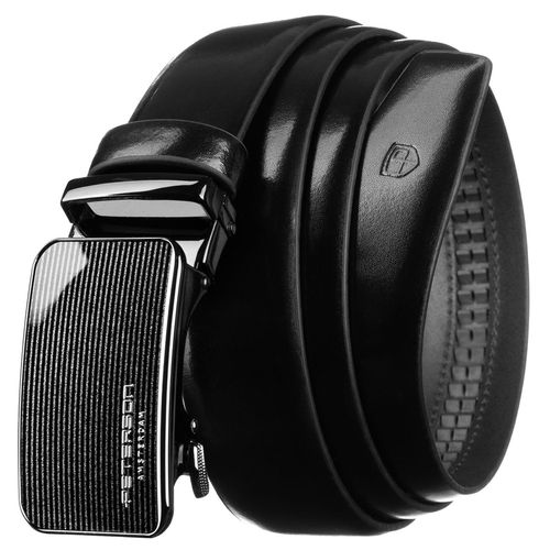 skórzany pasek męski w czarnym kolorze z automatyczną, srebrną klamrą na Arena.pl