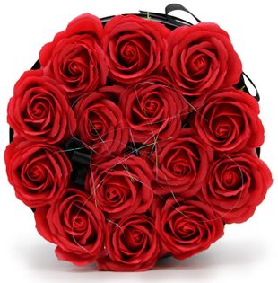Mydlany Flower Box - 14 Czerwonych Róż w Okrągłym Pudełku